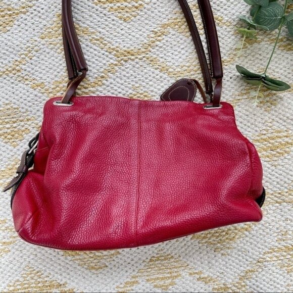 👜 Petusco Red Leather Shoulder Bag Brown Straps Zip Closure Chic Color Pop - Picture 6 of 10